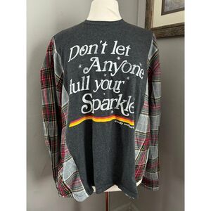 Never Let Anyone Dull Your Sparkle Reworked Flannel Tshirt